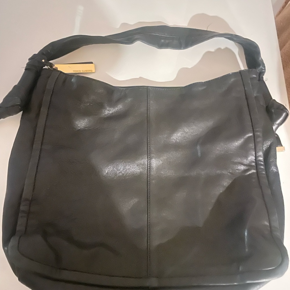 Vince Camuto Smooth Black Leather Hobo Shoulder Bag